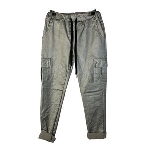 Brand Bazar Silver Shimmer Cargo Straight Leg Pants M